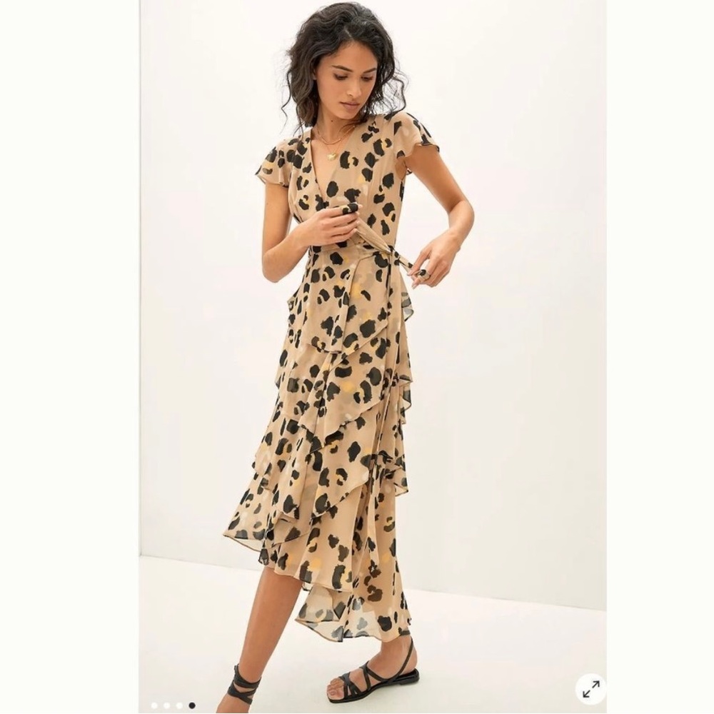 NWT Anthropologie Hutch Lala Leopard Print Wrap Midi Dress